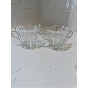 Madrid Clear Depression Glass Creamer & Sugar Federal Glass Company Vintage